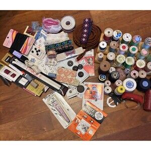 HUGE lot of sewing notions ~ hook and eyes, buttons Trim Pieces Thread, Zippe